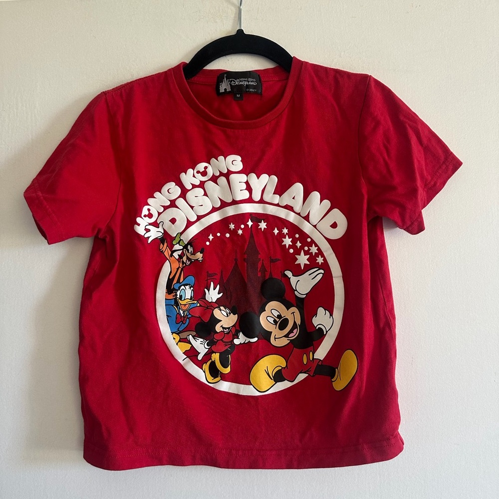Disneyland Hong Kong Red Mickey Mouse Kids Short Sleeve Tee T-Shirt size Medium